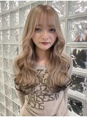 韓国ヘア顔周りレイヤーミルクティーベージュグレージュカラー