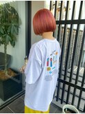 ピンク系ワンレンボブ（パツっとライン）