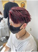 横浜★レッド　ハイライト　ミディアム　センターパート