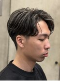 メンズハイライト　ホワイトメッシュ　ワンカールパーマ