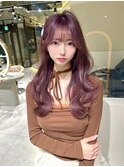 ★丸型逆三角ホワイトグレージュデジタルパーマチェリーブラウン