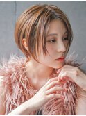 大人可愛い20代30代40代黒髪前下がりひし形小顔ボブ丸みショート