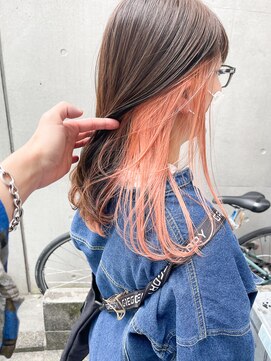 エミス バイ メルト 吉祥寺(emis by melt) 【堀恵洋平】インナーカラー　ペールオレンジ　ブリーチ　ミディ