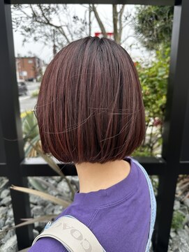 ディーボーイ 健軍店(D-BOY) パツっとボブ/切りっぱなしボブ/オレンジピンク/シアーカラー