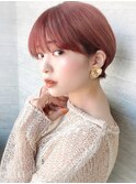 ピンクベージュ×マッシュショート