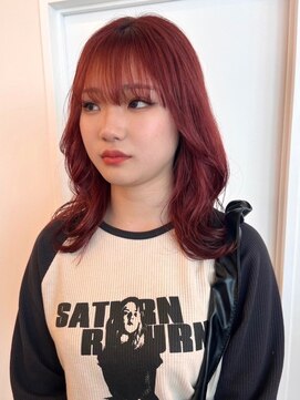 パーク 福岡天神西通り店(parc) チェリーレッド　ピンクカラー　韓国風　外ハネミディアム