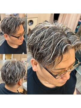 銀座マツナガ 浅草店 ツイストスパイラルパーマ白金メッシュツーブロック刈り上げ