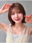 Say.切りっぱなしボブ外ハネボブウォームベージュ顔周りカット