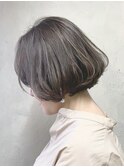 グレージュハイライトボブ_ブランジュダブルバング_ba213683