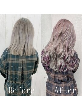 エクステ専門店あるじゃんすー 柏店 スモーキーグレージュ×パープル#ゆるふわウェーブ#小顔#柏