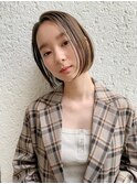 ボブ ミニボブ ハイライト ケアブリーチ オリーブベージュ 小顔