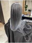 バレイヤージュ、ハイライト、レイヤーロング、グレーベージュ