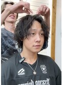 メンズボブウルフロング外国人スパイラルパーマ