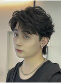 韓国風センターパートシースルーバングメンズ透明感カラー