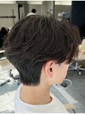 韓国へアカルマパーマワックスなしセンターパート黒髪ウルフ