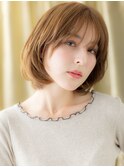 オレンジベージュ細めハイライトカラー立体感こなれボブX大宮