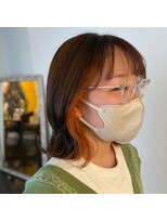 ナンバー リコ 名駅 ジャム 名古屋(N° rico JAM)&nbsp;イヤリングカラー　オレンジカラー　ミディアムボブ　アレンジ