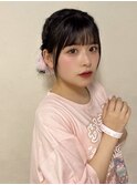 編み込みツインテール アイドルヘア黒髪アレンジヘアアレンジ