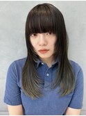 顔まわりカット/レイヤーカット/韓国/ロングセミディ/グレージュ