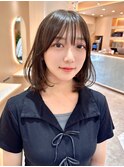 20代30代40代50代大人可愛い丸みひし形ボブ艶髪アッシュブラウン