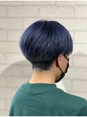 刈り上げ/マッシュ/ネイビー/ブルー/ツーブロック/ケアブリーチ