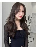 レイヤーカットワンカールセミディシアカラーオリーブベージュ