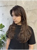 ロングレイヤー×グレージュ