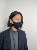 メンズパーマ黒髪暗髪センターパート無造作セット２０代３０代