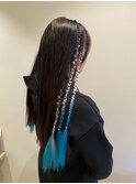 艶感のあるロングストレート×エクステ編み込みヘア