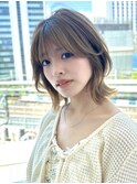 レイヤーボブ顔まわりカットシースルーバングベージュKA-75