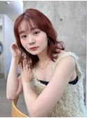 ダークレッド ニュアンスパーマ ミディアムヘア ローズブラウン