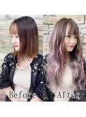 アッシュパープル×ラベンダー#エクステ#ハイライトカラー#横浜