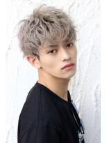 ネイビー(NAVY)&nbsp;メンズ ハイトーン ブリーチ ダブルカラー クリアミルクティー