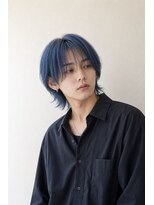 アーダーヘアサロン 森田店(ADER HAIR SALON)&nbsp;個性派メンズウルフカット×鮮やかネイビーブルー！韓国風ハッシ