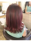 外ハネミディアム【王子　パープルピンクカラー　王子　美容室】