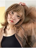 変則ツートーン ミディアムウルフ ミルクティーベージュ