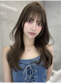 韓国フェイスレイヤーワイドバング透け感オリーブベージュ