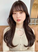 小顔/シースルーバング/くびれロング/レイヤーカット/ネビージュ