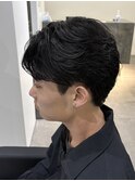 メンズカットパーマフェザーパーマ刈り上げなしセンターパート