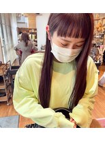 ヘアデザイン ソラ(Sola)&nbsp;モード深みパープル暗髪 ストレートロングぱっつん前髪