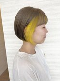 イエロー×ベージュ×ミニボブ