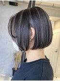 ショートボブ丸みボブ脱白髪染めハイライト馴染ませハイライト