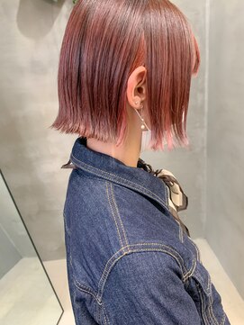 テトヘアー(teto hair) 切りっぱなしボブ、外ハネボブ、インナーカラー、ペールピンク