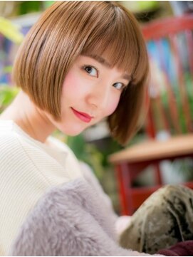 カバーヘア ブリス 志木南口駅前店(COVER HAIR bliss) ツヤ髪オレンジカラー切りっぱなし前下がりボブ志木20代30代40代