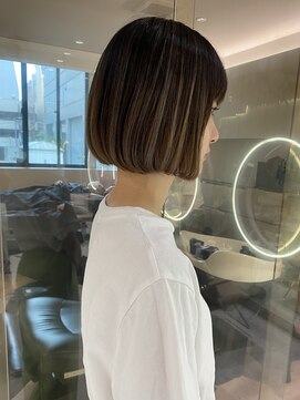 マイル 渋谷(mile) バレイヤージュハイライト×ショートボブカット