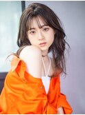 ロング顔周りレイヤー韓国ヘアおくれ毛_F0610