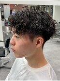 ダークアッシュニュアンスパーマ韓国マッシュベリーショート