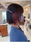切りっぱなしボブ イヤリングカラー ピンク