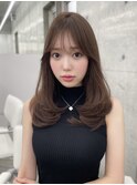 ミディアムレイヤー/顔周りカット/チョコブラウン　上野
