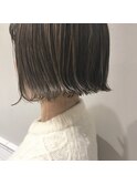 切りっぱなしボブ ハイライト アッシュベージュ